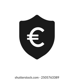 Euro symbol and shield. Money protection flat icon isolated on white background. Vector illustration