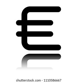 euro symbol, simple icon. Black icon with mirror reflection on white background