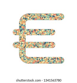 euro symbol, simple icon. Colored mosaic with polygons