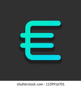 euro symbol, simple icon. Colorful logo concept with soft shadow on dark background. Icon color of azure ocean