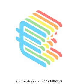 euro symbol, simple icon. Stack of colorful isometric icons on white background