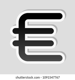 euro symbol, simple icon. Sticker style with white border and simple shadow on gray background