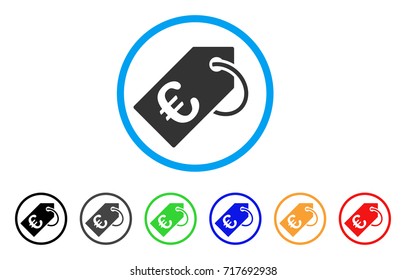 Euro Tag rounded icon. Style is a flat euro tag gray symbol inside light blue circle with black, gray, green, blue, red, orange color versions. Vector designed for web and software interfaces.