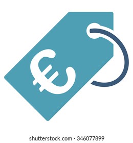 Euro Tag vector icon. Style is bicolor flat symbol, cyan and blue colors, rounded angles, white background.