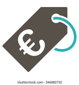 Euro Tag vector icon. Style is bicolor flat symbol, grey and cyan colors, rounded angles, white background.