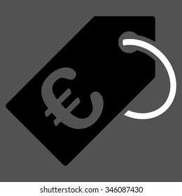 Euro Tag vector icon. Style is bicolor flat symbol, black and white colors, rounded angles, gray background.