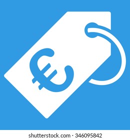 Euro Tag vector icon. Style is flat symbol, white color, rounded angles, blue background.