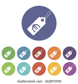 Euro tag web flat icon in different colors. Vector Illustration