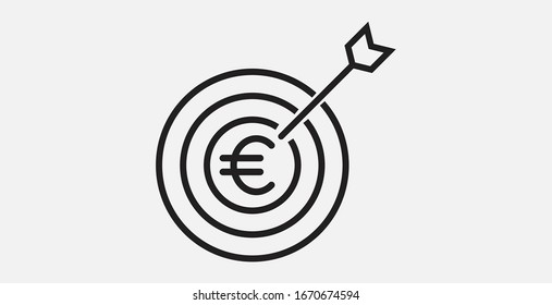 Euro en el icono de destino. Icono de ilustración del vector. Icono simple. Icono de destino de inversión.