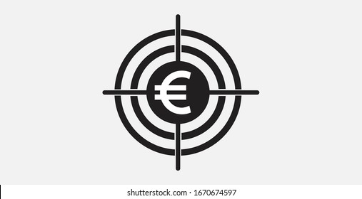 Euro en el icono de destino. Icono de ilustración del vector. Icono simple. Icono de destino de inversión.