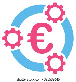 Euro Teamwork vector icon. Style is bicolor flat symbol, pink and blue colors, rounded angles, white background.