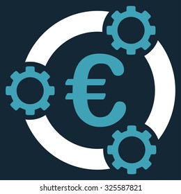 Euro Teamwork vector icon. Style is bicolor flat symbol, blue and white colors, rounded angles, dark blue background.