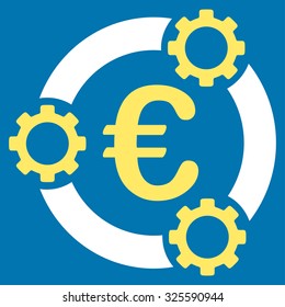 Euro Teamwork vector icon. Style is bicolor flat symbol, yellow and white colors, rounded angles, blue background.