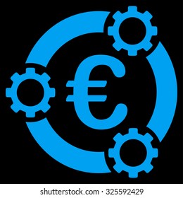 Euro Teamwork vector icon. Style is flat symbol, blue color, rounded angles, black background.