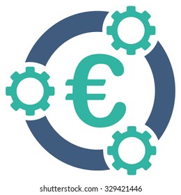 Euro Teamwork vector icon. Style is bicolor flat symbol, cobalt and cyan colors, rounded angles, white background.