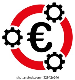 Euro Teamwork vector icon. Style is bicolor flat symbol, intensive red and black colors, rounded angles, white background.