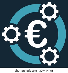 Euro Teamwork vector icon. Style is bicolor flat symbol, blue and white colors, rounded angles, dark blue background.