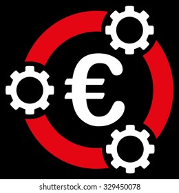 Euro Teamwork vector icon. Style is bicolor flat symbol, red and white colors, rounded angles, black background.
