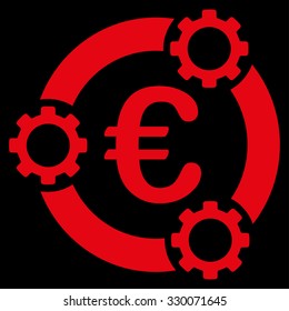 Euro Teamwork vector icon. Style is flat symbol, red color, rounded angles, black background.