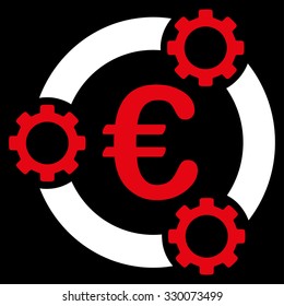Euro Teamwork vector icon. Style is bicolor flat symbol, red and white colors, rounded angles, black background.