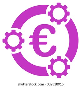 Euro Teamwork vector icon. Style is flat symbol, violet color, rounded angles, white background.