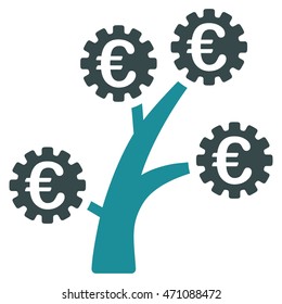 Euro Technology Tree icon. Vector style is bicolor flat iconic symbol with rounded angles, soft blue colors, white background.