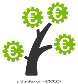 Euro Technology Tree icon. Vector style is bicolor flat iconic symbol with rounded angles, eco green and gray colors, white background.