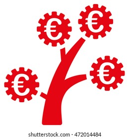 Euro Technology Tree icon. Vector style is flat iconic symbol with rounded angles, red color, white background.