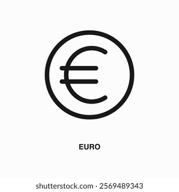 Euro thin line icon or logo. Symbol or sign on business or finance ui theme. Vector line illustration.