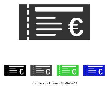 Euro Ticket flat vector pictogram. Colored euro ticket gray, black, blue, green pictogram versions. Flat icon style for application design.