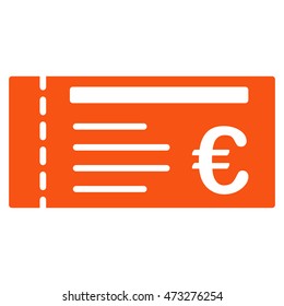Euro Ticket icon. Vector style is flat iconic symbol, orange color, white background.