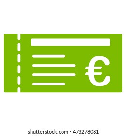 Euro Ticket icon. Vector style is flat iconic symbol, eco green color, white background.