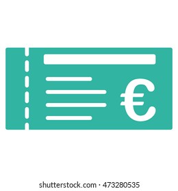 Euro Ticket icon. Vector style is flat iconic symbol, cyan color, white background.