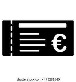 Euro Ticket icon. Vector style is flat iconic symbol, black color, white background.
