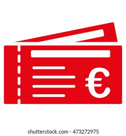 Euro Tickets icon. Vector style is flat iconic symbol, red color, white background.