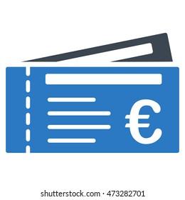 Euro Tickets icon. Vector style is bicolor flat iconic symbol, smooth blue colors, white background.