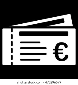 Euro Tickets icon. Vector style is flat iconic symbol, white color, black background.