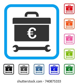 Euro Toolbox icon. Flat gray pictogram symbol inside a light blue rounded squared frame. Black, gray, green, blue, red, orange color additional versions of Euro Toolbox vector.