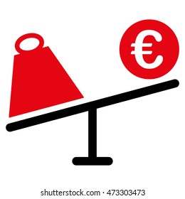 Euro Trade Swing icon. Vector style is bicolor flat iconic symbol with rounded angles, intensive red and black colors, white background.