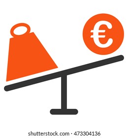 Euro Trade Swing icon. Vector style is bicolor flat iconic symbol with rounded angles, orange and gray colors, white background.