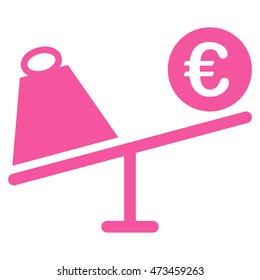 Euro Trade Swing icon. Vector style is flat iconic symbol with rounded angles, pink color, white background.