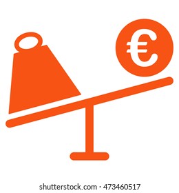 Euro Trade Swing icon. Vector style is flat iconic symbol with rounded angles, orange color, white background.