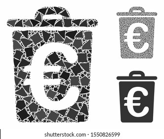 Euro trash composition of tuberous pieces in different sizes and shades, based on Euro trash icon. Vector rough pieces are composed into collage. Euro trash icons collage with dotted pattern.