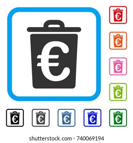 Euro Trash icon. Flat grey iconic symbol inside a light blue rounded rectangle. Black, gray, green, blue, red, orange color versions of Euro Trash vector.