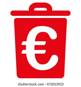 Euro Trash icon. Vector style is flat iconic symbol with rounded angles, red color, white background.