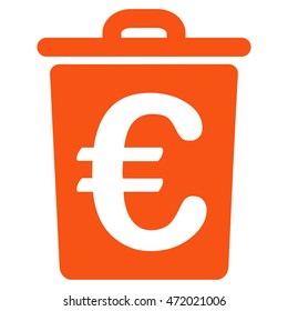 Euro Trash icon. Vector style is flat iconic symbol with rounded angles, orange color, white background.
