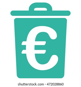 Euro Trash icon. Vector style is flat iconic symbol with rounded angles, cyan color, white background.