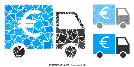 Euro truck composition of humpy items in different sizes and color hues, based on Euro truck icon. Vector inequal items are organized into collage. Euro truck icons collage with dotted pattern.