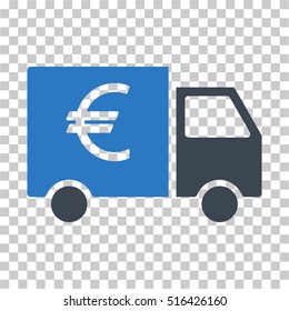 Euro Truck EPS vector icon. Illustration style is flat iconic bicolor smooth blue symbol on chess transparent background.