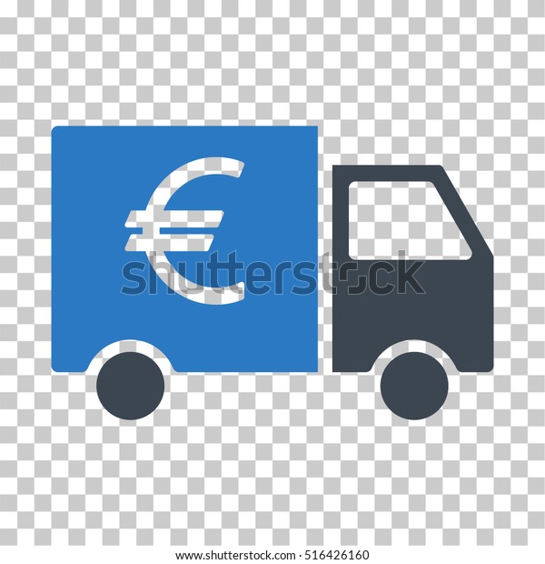 Euro\
Truck EPS vector icon. Illustration style is flat iconic bicolor\
smooth blue symbol on chess transparent\
background.